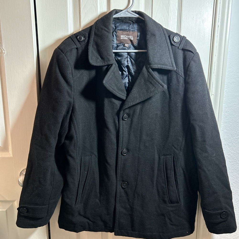 Michael Kors Men's Wool Blend Double Breasted Peacoat‎ Size Medium Black